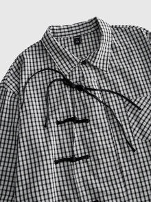 ROMWE MEN Casual Men's New Chinese Style Frog Button Lapel Polo Shirt - Black - View 3