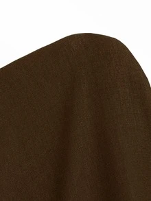 SHEIN 女款優雅柔軟紋理拼接色半開領可調袖口休閒日常上衣 - 棕色 - 查看 8