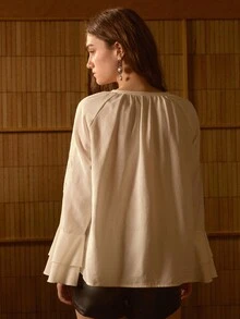 MOTF STUDIO WOMEN'S FLORAL EMBROIDERED PATTERN CASUAL VERSATILE DAILY WEAR SHIRT - White - View 8