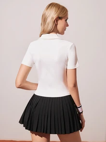 CourtClass CourtClass 白色镂空女式网球衫，翻领，柔软舒适，适合运动、跑步、休闲、瑜伽等场合。 - 白色 - 查看 2