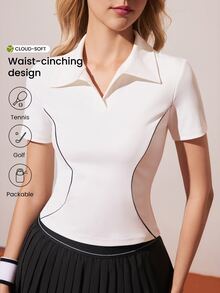 CourtClass CourtClass 白色镂空女式网球衫，翻领，柔软舒适，适合运动、跑步、休闲、瑜伽等场合。 - 白色 - 查看 3