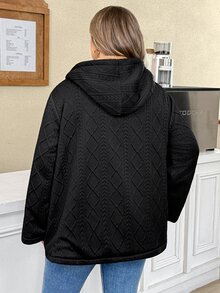 SHEIN CURVE+ Plus Size Women Solid Color Thermal Lined Casual Versatile Long Sleeve Jacket Winter - Black - View 2