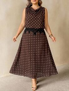 SHEIN CURVE+ Plus Size Women Polka Dot Casual Party & Travel Dress - Multicolor - View 3