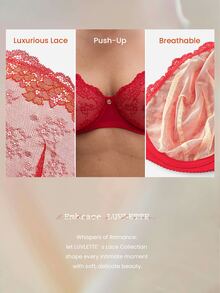LUVLETTE Plus Full Coverage Breathable Underwire Sexy Unlined Sequined Glam Floral Lace Elegance Lingerie Lounge Curve Ntimates Minimizer Red Bra - Red - View 10
