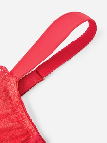LUVLETTE Plus Full Coverage Breathable Underwire Sexy Unlined Sequined Glam Floral Lace Elegance Lingerie Lounge Curve Ntimates Minimizer Red Bra - Red - View 8