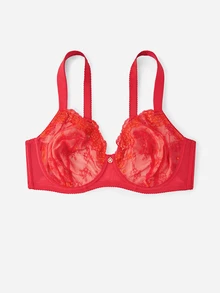 LUVLETTE Plus Full Coverage Breathable Underwire Sexy Unlined Sequined Glam Floral Lace Elegance Lingerie Lounge Curve Ntimates Minimizer Red Bra - Red - View 7