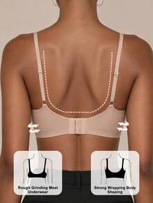 SHEIN Women's Solid Color Comfortable Minimalist Soft Form Elegant Seamless Bra For Daily Wear Beige Summer - Apricot - View 3