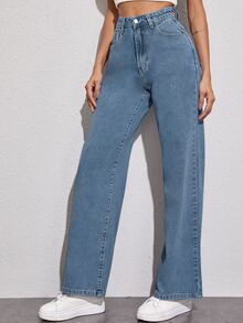 EMERY ROSE Straight Denim Trousers - Medium Wash - View 5