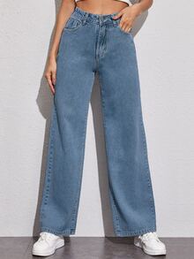EMERY ROSE Straight Denim Trousers - Medium Wash - View 3