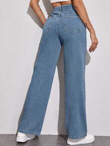 EMERY ROSE Straight Denim Trousers - Medium Wash - View 2