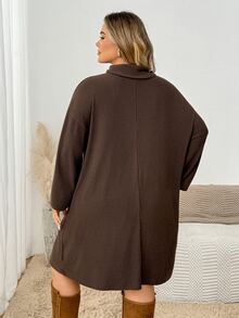 SHEIN CURVE+ Plus Size Women's Casual Ribbed Long Sleeve Dress, Plus Size Christmas Brown, Autumn/Winter Dress 8XL Fall - Brown - View 2