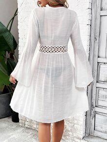 Swim Lushoire Summer Beach Kimono-Waist Double Circle Strap Kimono - White - View 5