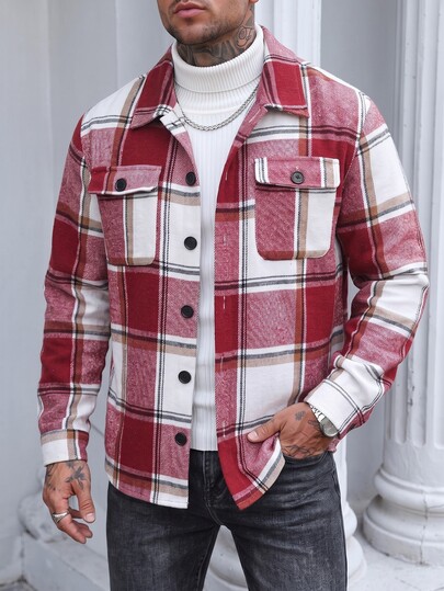Manfinity CasualCool 2026 Herren Neujahr Weihnachten Halloween Feiertagsgeschenk Lässig Retro 80er Minimalistisch Elegant Locker Langarm Rot und Weiß Kariertes Hemd Strand