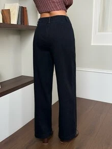 Rivivi Fashion Casual Washed Loose Straight Leg Jeans - Black - View 2