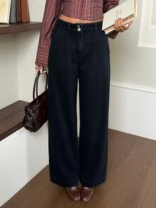 Rivivi Fashion Casual Washed Loose Straight Leg Jeans - Black - View 4