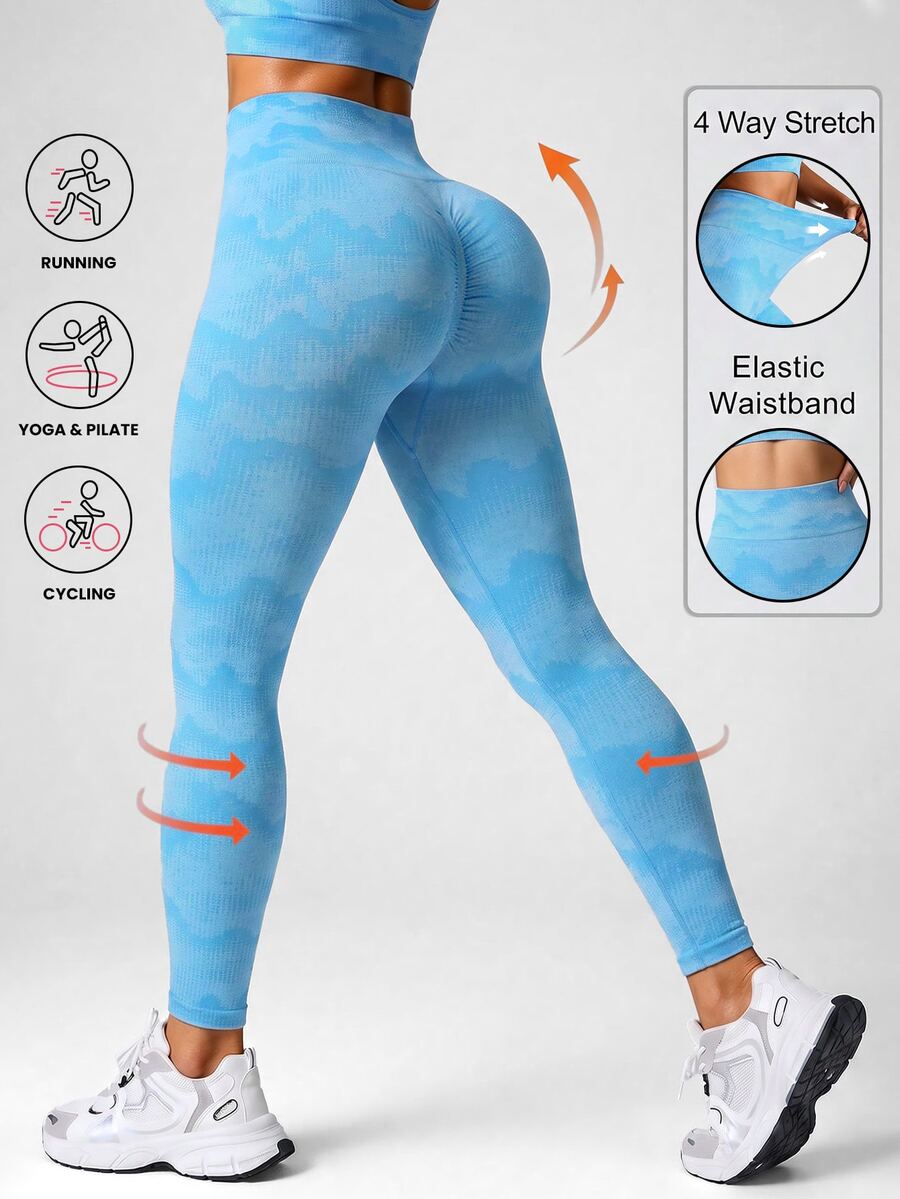 Core Rhythm Core Rhythm Blue Seamless Leggings Suitable For Pilates, Yoga, Sports - Blue - View 1