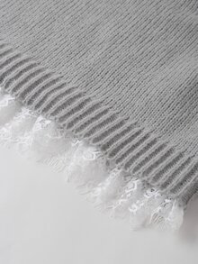 Solivie Women's Autumn Light Gray Knit Dress With Lace Trim - Light Grey - View 9