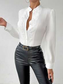 RosyDaze Ladies' Lace Splice Pleated Blouse Women Shirt Fall Cloth For Women - White - View 5