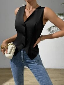 RosyDaze Women's Casual Sleeveless Split Vest Waistcoat - Black - View 6