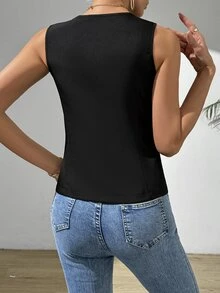 RosyDaze Women's Casual Sleeveless Split Vest Waistcoat - Black - View 2