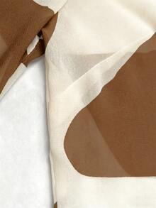 SHEIN Women's Color Block Single-Breasted Casual Versatile Daily Wear Shirt - Coffee Brown - View 8