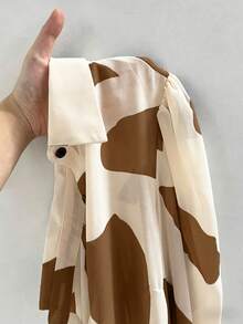 SHEIN Women's Color Block Single-Breasted Casual Versatile Daily Wear Shirt - Coffee Brown - View 6