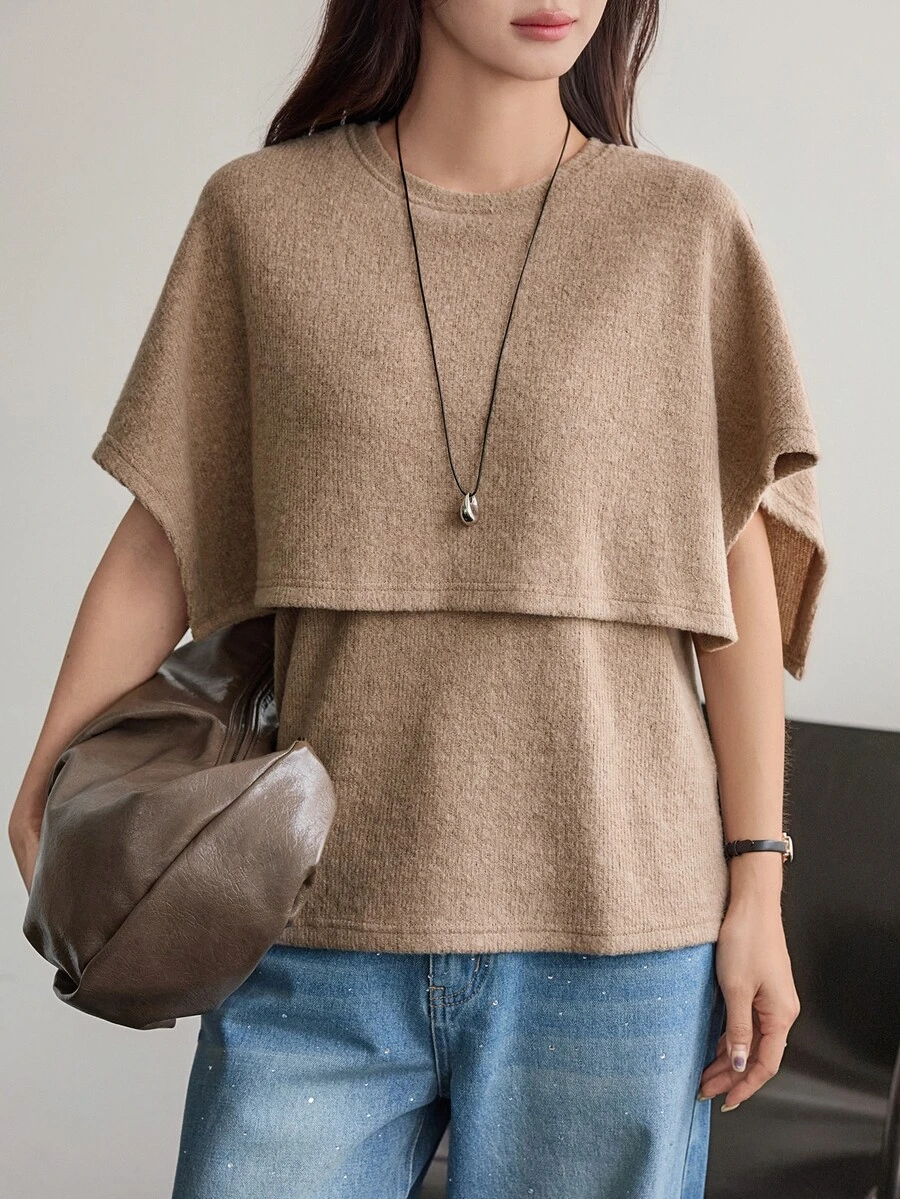 Dazy-Less Women's Solid Color Casual Versatile Daily Wear T-Shirt Business Casual Woman - Khaki - View 1