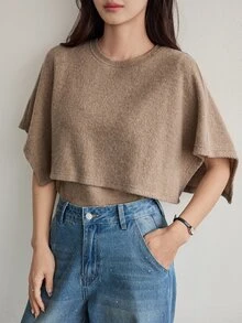 Dazy-Less Women's Solid Color Casual Versatile Daily Wear T-Shirt Business Casual Woman - Khaki - View 6