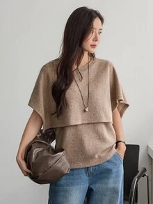 Dazy-Less Women's Solid Color Casual Versatile Daily Wear T-Shirt Business Casual Woman - Khaki - View 3