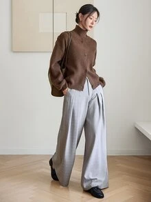 Dazy-Less Women's Solid Color Casual Versatile Daily Cardigan Fall - Brown - View 4
