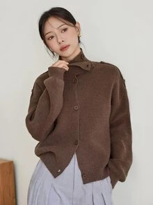 Dazy-Less Women's Solid Color Casual Versatile Daily Cardigan Fall - Brown - View 6