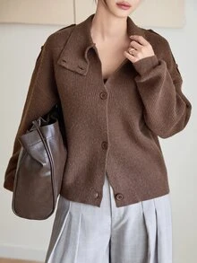 Dazy-Less Women's Solid Color Casual Versatile Daily Cardigan Fall - Brown - View 3