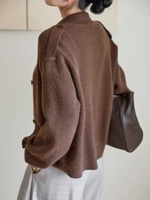Dazy-Less Women's Solid Color Casual Versatile Daily Cardigan Fall - Brown - View 2