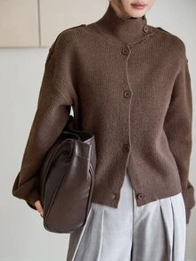 Dazy-Less Women's Solid Color Casual Versatile Daily Cardigan Fall - Brown - View 1