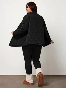 Enliva Plus-Size Women's Black Thick Coat, Autumn And Winter Plus-Size Women's Coat, Suitable For Commuting - Black - View 2