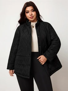Enliva Plus-Size Women's Black Thick Coat, Autumn And Winter Plus-Size Women's Coat, Suitable For Commuting - Black - View 4