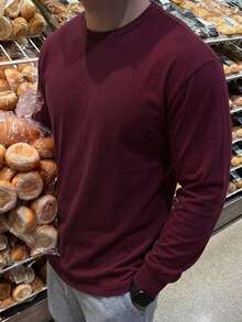 DAZY Men's Solid Color Crew Neck Long Sleeve Casual Versatile T-Shirt Fall - Burgundy - View 5