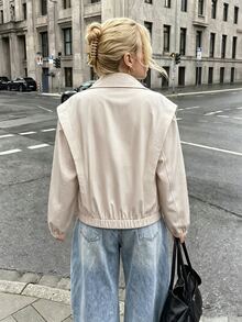 Struktiv Jaket Kerah Berkerah Model Double Breasted Warna Beige untuk Sehari-hari di Musim Gugur, Gaya Prancis Elegan - Aprikot - View 2