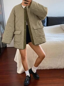DAZY Women's Colorblock Casual Versatile Daily Wear Winter Padded Coat Fall Jacket - Green - View 5