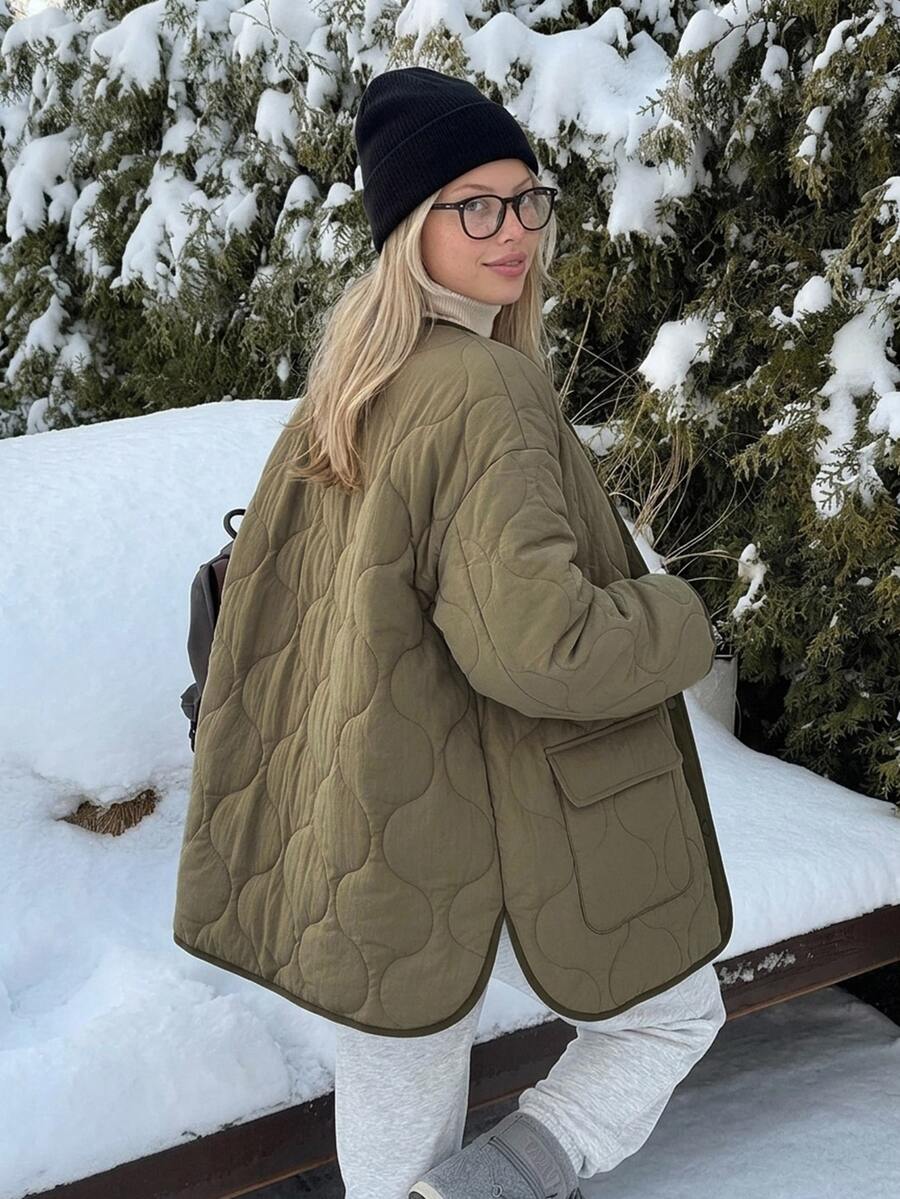 DAZY Women's Colorblock Casual Versatile Daily Wear Winter Padded Coat Fall Jacket - Green - View 1