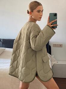 DAZY Women's Colorblock Casual Versatile Daily Wear Winter Padded Coat Fall Jacket - Green - View 9