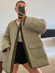DAZY Women's Colorblock Casual Versatile Daily Wear Winter Padded Coat Fall Jacket - Green - View 8