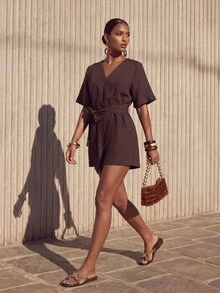 Zivah Women's Minimalist Solid Color Summer High-Waist Jumpsuit - Brown - View 11