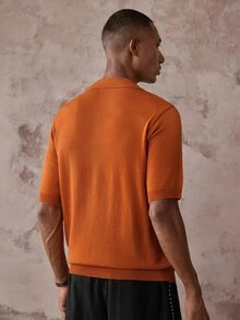 Vientiro Men's Solid Color Casual Versatile Daily Wear Knit Top - Orange - View 4