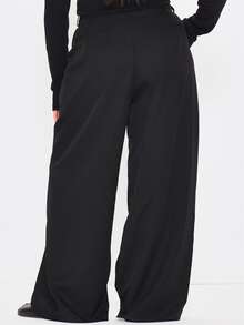 MUSERA Plus Size Black Mid Rise Loose Fit Tailored Wide Leg Trousers Spring Summer Casual Everyday Day Outfit Going Out - Black - View 4