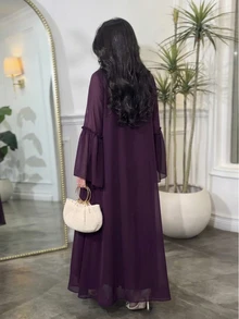 Yasmyna Purple Transparent Chiffon Long Sleeve Loose Multi-Layer Ruffle Hem Women's Abaya For Vacation, Daily, Date, Commute - Red Violet - View 2