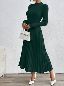 RosyDaze Casual Everyday Elegant Simple Solid Color Knit Sweater Dress, Autumn/Winter Fall Cloth For Women - Dark Green - View 5