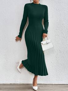 RosyDaze Casual Everyday Elegant Simple Solid Color Knit Sweater Dress, Autumn/Winter Fall Cloth For Women - Dark Green - View 7