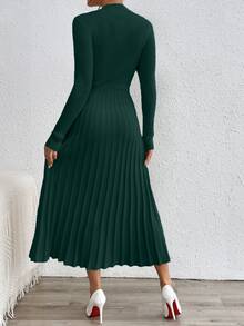 RosyDaze Casual Everyday Elegant Simple Solid Color Knit Sweater Dress, Autumn/Winter Fall Cloth For Women - Dark Green - View 2