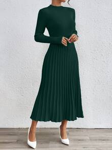 RosyDaze Casual Everyday Elegant Simple Solid Color Knit Sweater Dress, Autumn/Winter Fall Cloth For Women - Dark Green - View 6